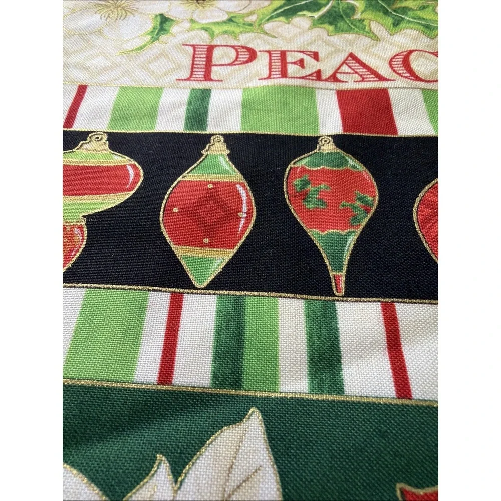 Christmas Carols Birds Poinsettia Stripe Gold Cotton Fabric Wilmington 1.5 Yards